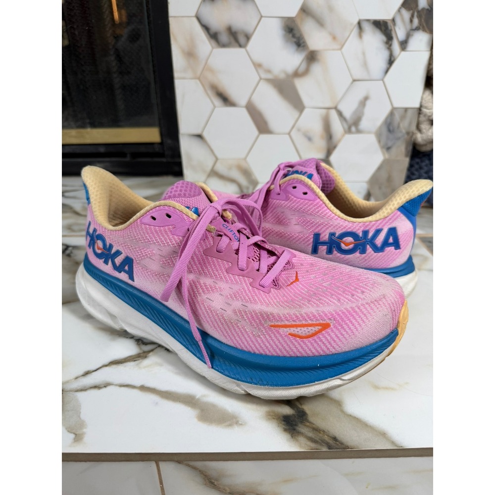 Hoka Clifton 9 Running Shoes Womens 9.5D Pink Blue Athletic Sneakers 1132211